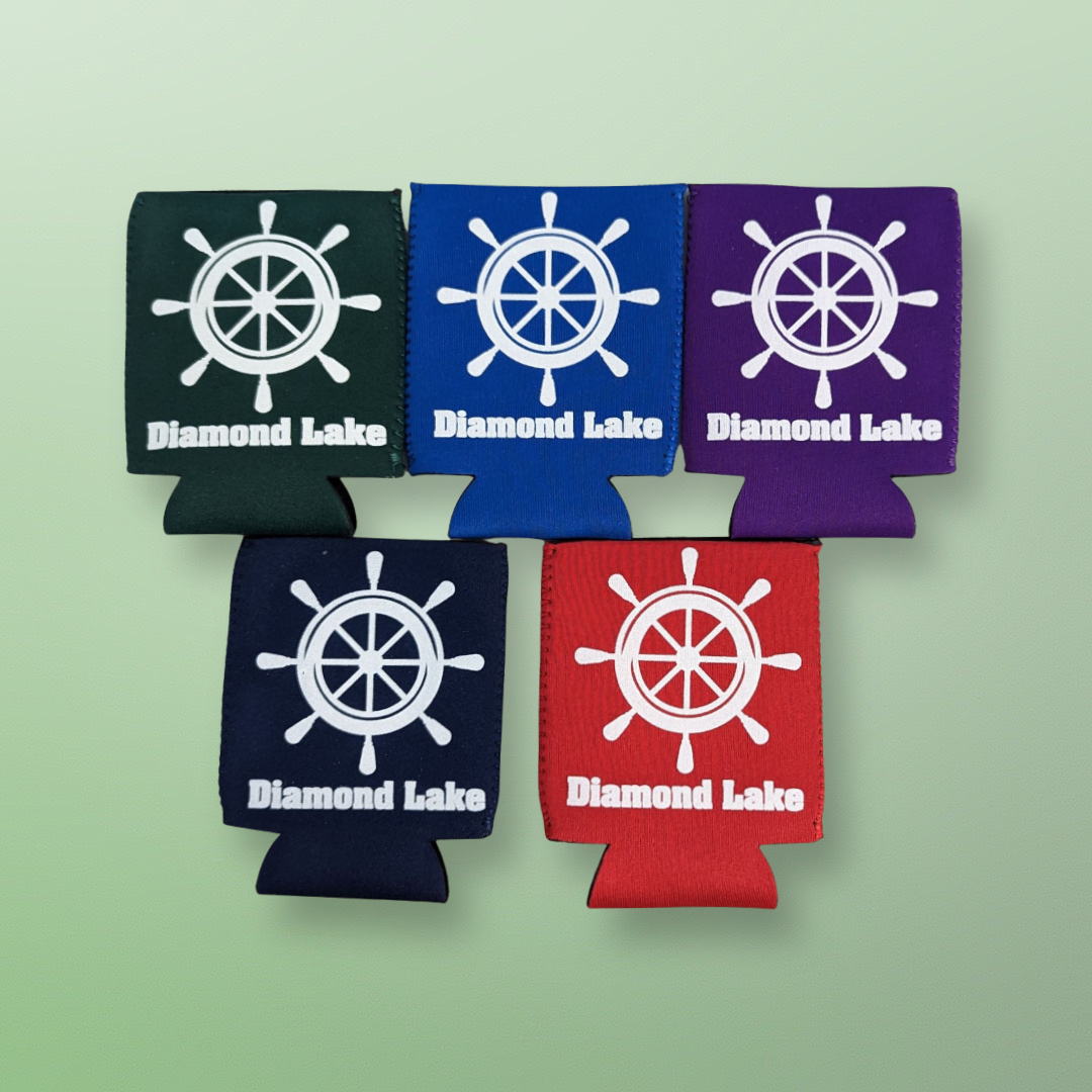 Diamond Lake Ship Wheel Logo Koozie