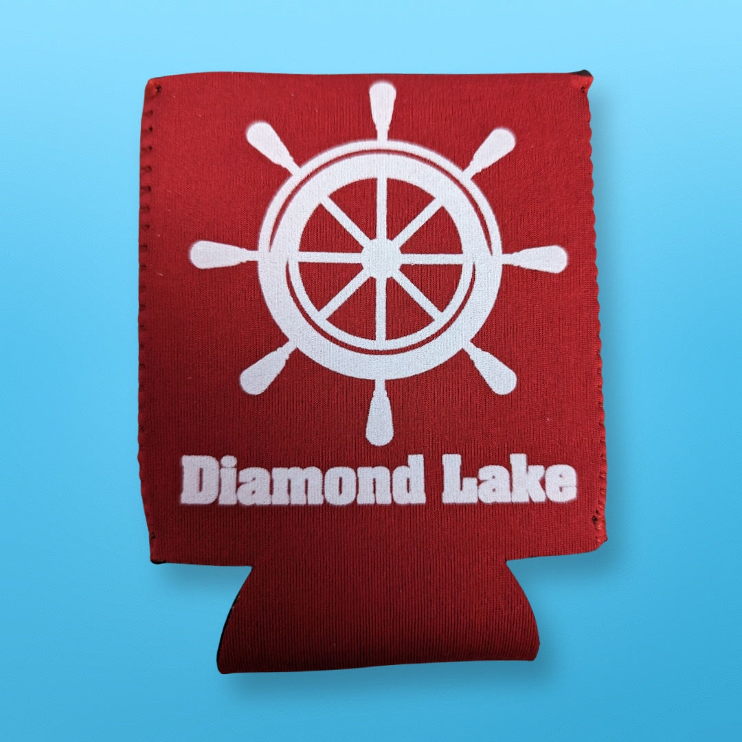 Diamond Lake Ship Wheel Logo Koozie