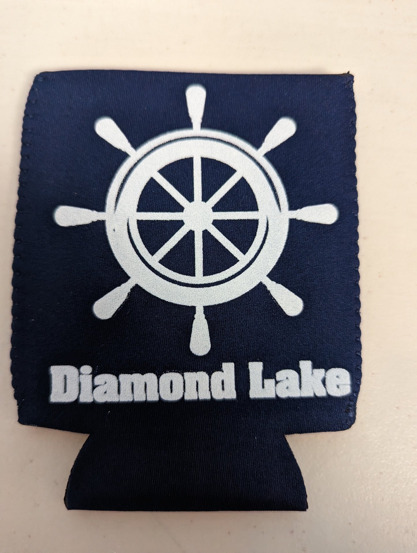 Diamond Lake Ship Wheel Logo Koozie