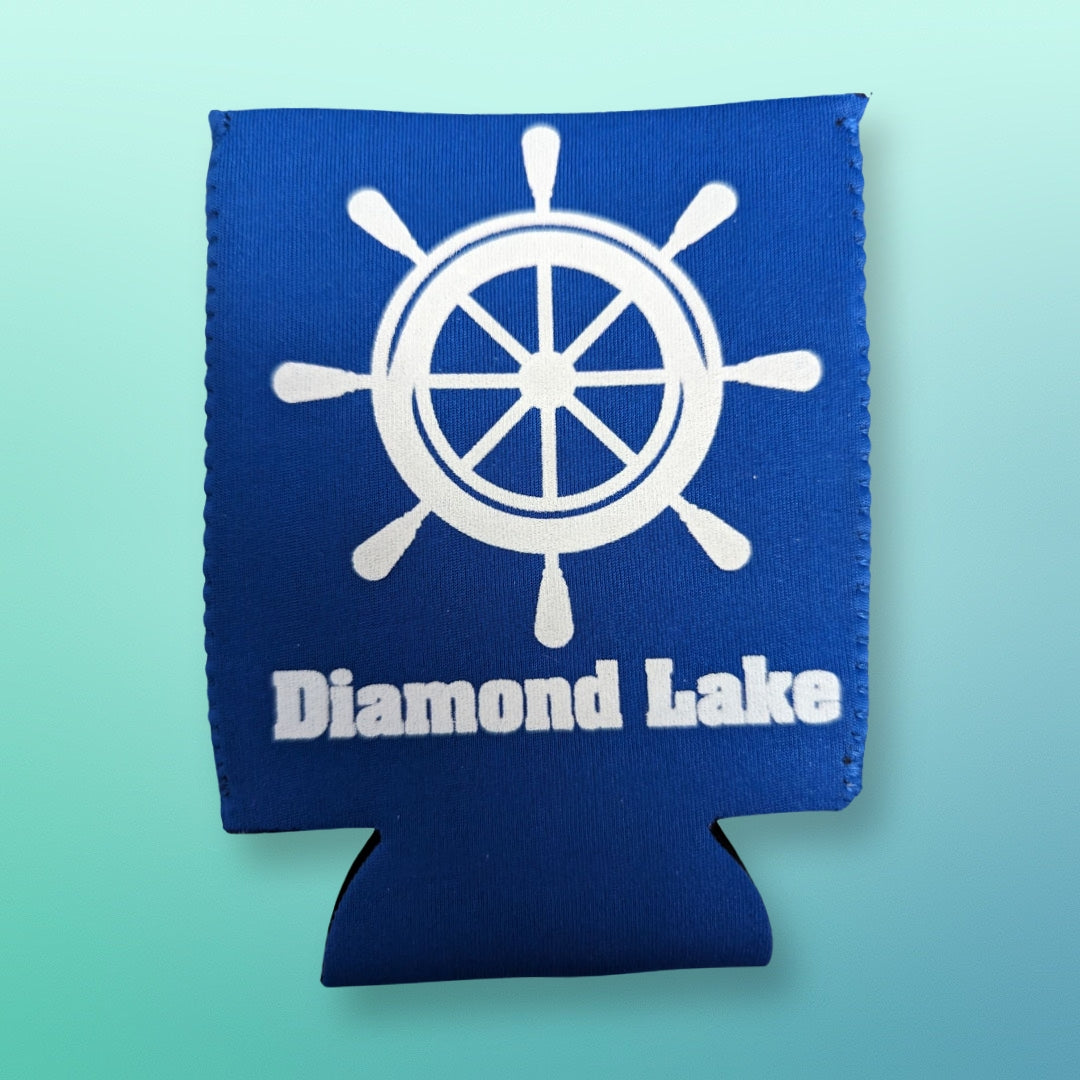 Diamond Lake Ship Wheel Logo Koozie